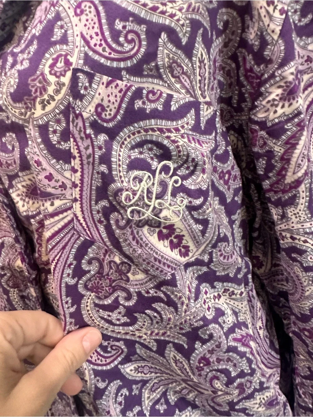 Lauren Ralph Lauren Purple Paisley Cotton Pajama Set Classic Button-Front XL